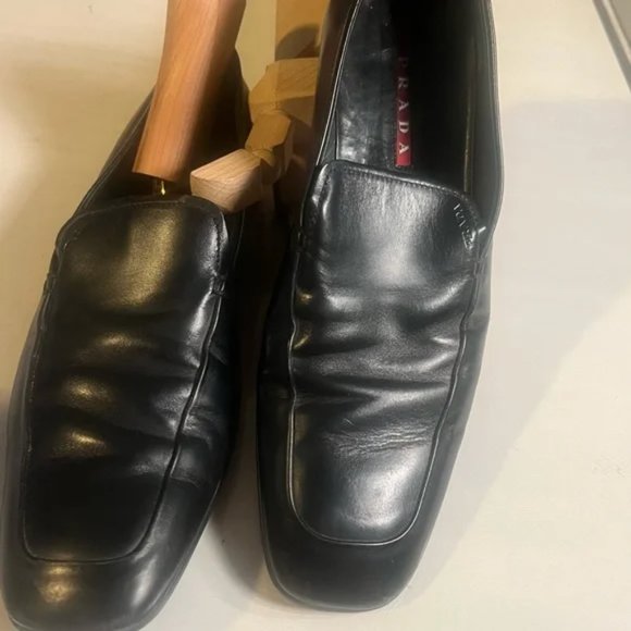 Prada Black Leather Slip On Loafers Driving Shoes Mens Size 8 US Made In Italy - Picture 1 of 15